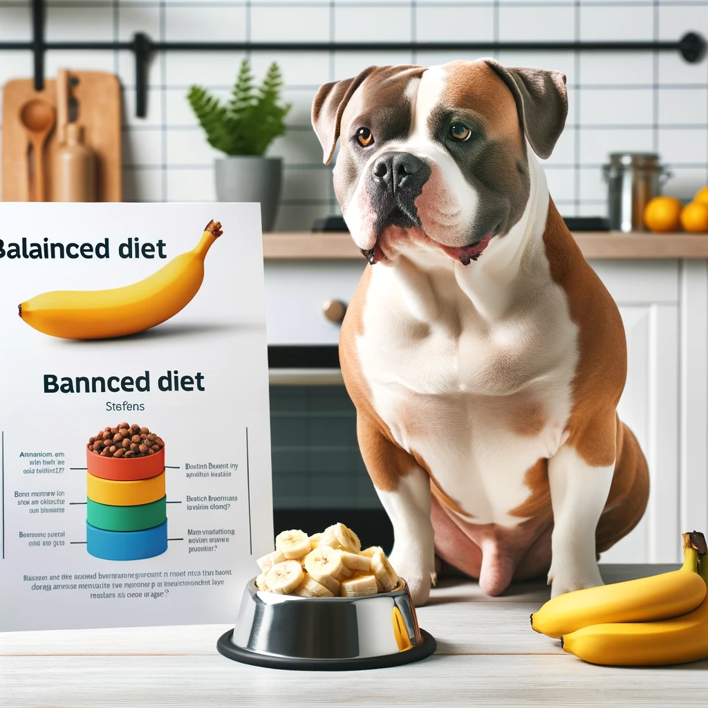 American Bully with Balanced Diet including Banana and Nutritional Chart